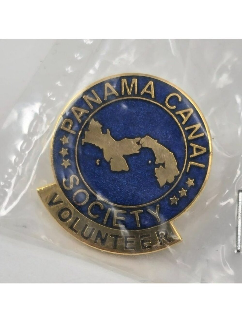 Panama Canal Society Volunteer Pin Blue & Gold Lapel Pinback Badge Vintage li617